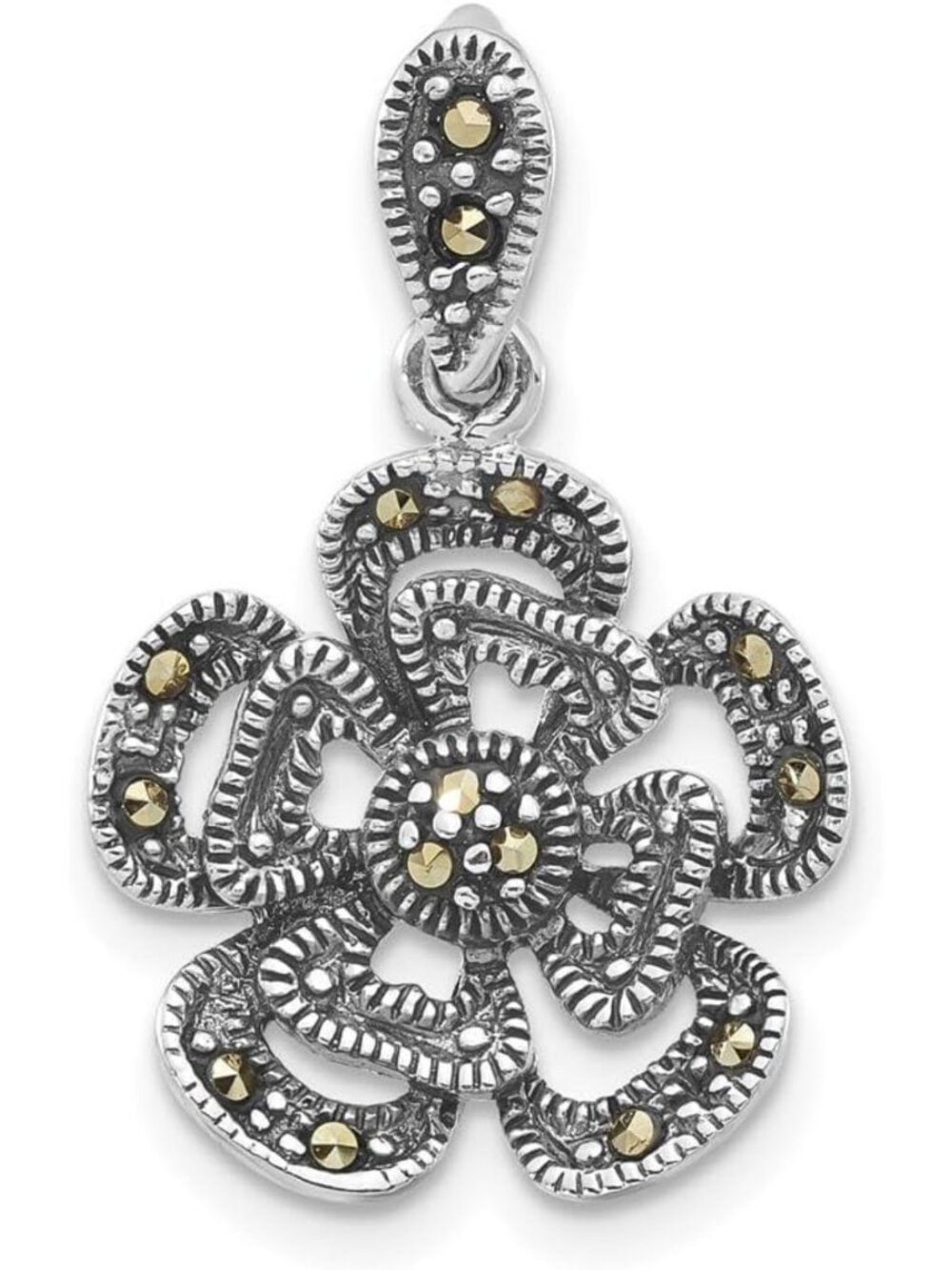 925 Sterling Silver Marcasite Flower Pendant Charm - Elegant Jewelry Gift